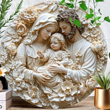 Christian Holy Family Relief Decorative Plaque - 8 Inch / 12 Inch Aluminum Waterproof Religious Wall Art (with Mounting Accessories)