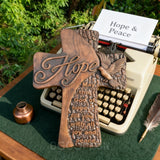 Ornate "Love" "Faith" "Hope" Wooden Cross, Solid Wood Cross