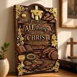 "I Can Do All Things" Wood Carving - Sacred Heart & Empty Tomb Scripture Decor - A Gift of Strength & Faith
