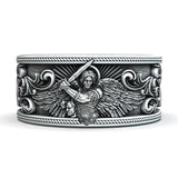 S925K Silver Archangel Michael Ring | Sacred Protection and Baroque Rococo Style Engravings