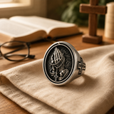 925K Sterling Silver Praying Hands Ring - Christian Symbol of Faith and Devotion