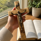 Holy City Wood Olive Wood Crucifix with Bronze Christ — Handcrafted Prayer Cross