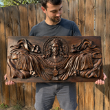 Trinity of Grace” Hand-Carved Jesus & Holy Spirit Wood Wall Art – 22.75