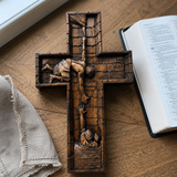Christ Still Reaches Down – Hand-Carved Beechwood Savior Cross - craftsmanship detail