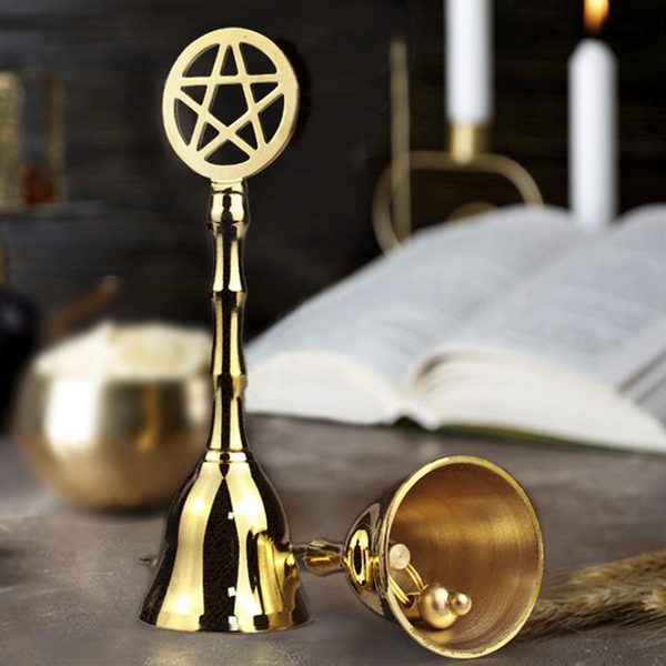 Pentagram Brass Hand Bells Metal Altar Bells Ceremonial Ornament Restaurant Bells Call Reminder Bells