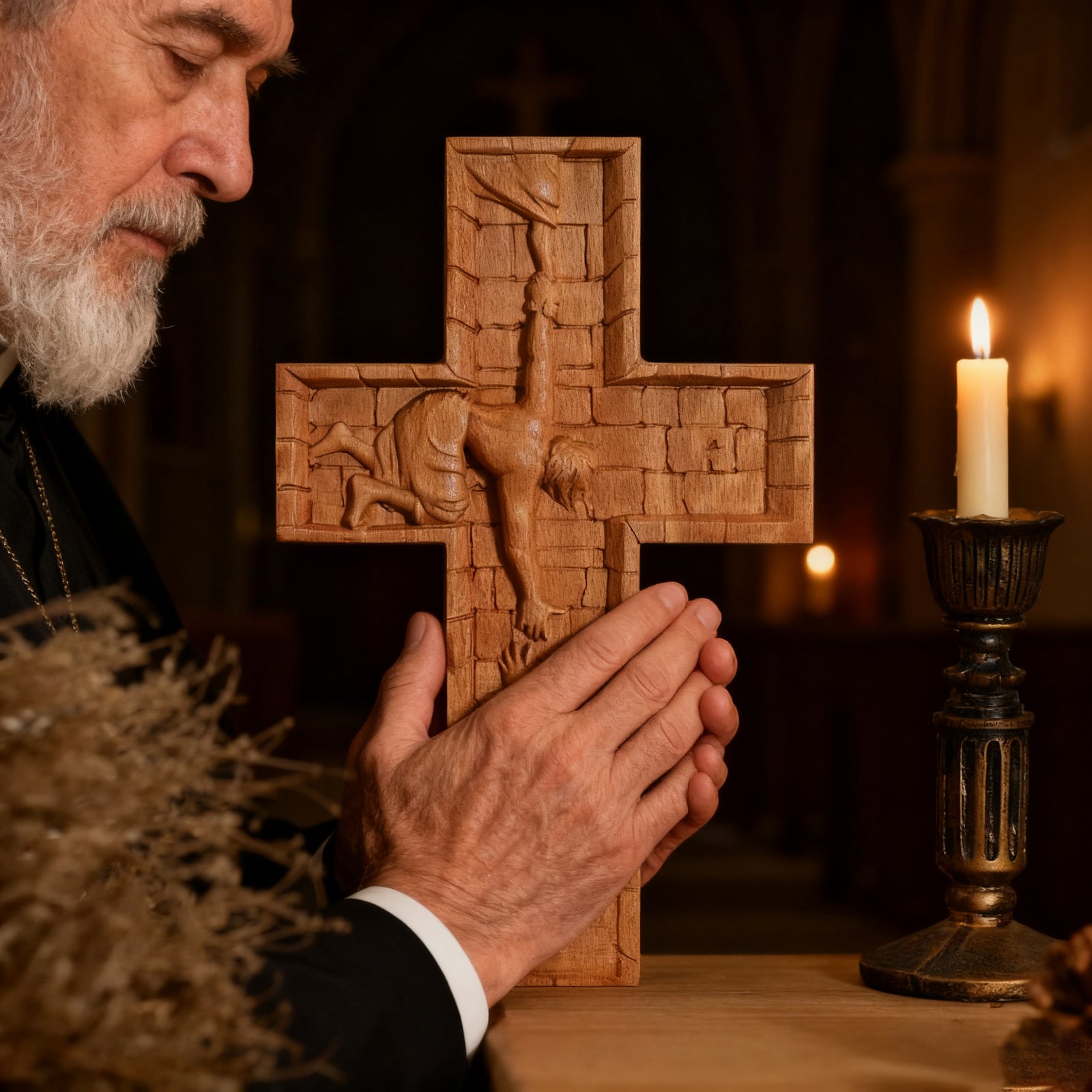 BGCOPPER Savior Jesus Cross - Carved from Natural Wood