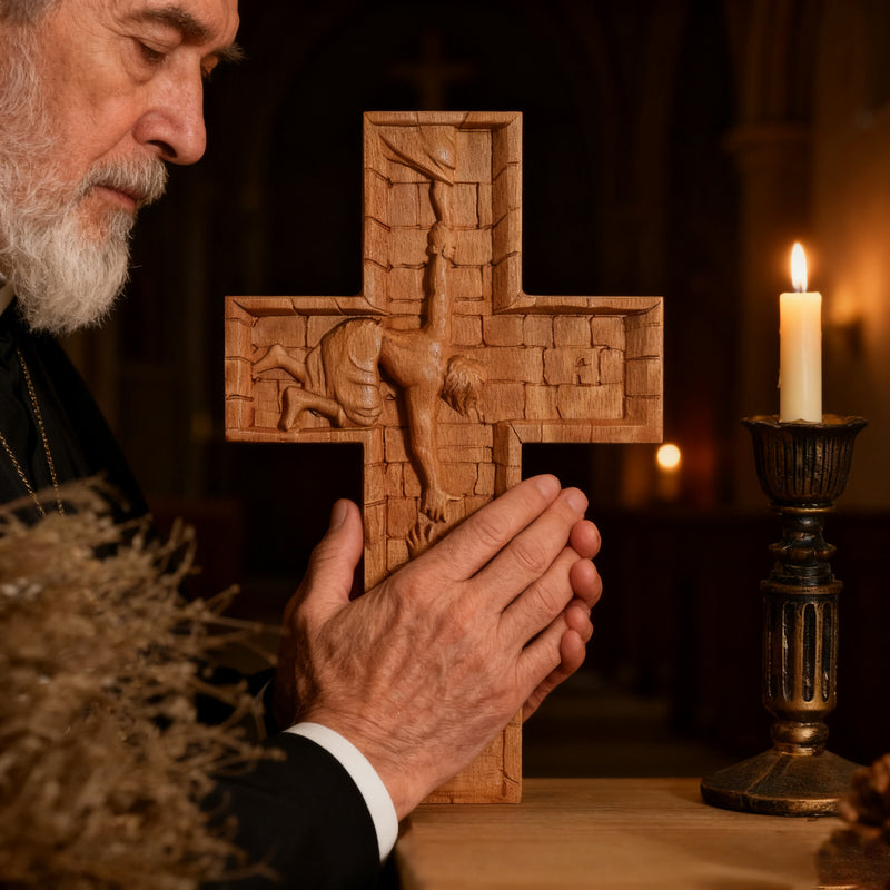 BGCOPPER Savior Jesus Cross - Carved from Natural Wood