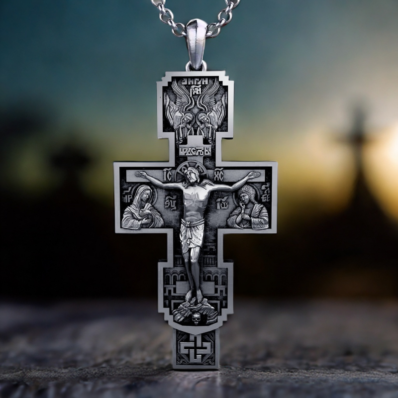 S925K Silver Orthodox Crucifixion Necklace