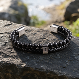 Dual Layer Braided Leather Cross Stainless Steel Men's Bracelet