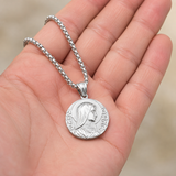 Virgin Mary Coin Necklace, 316L Titanium Steel Vintage Medal Pendant