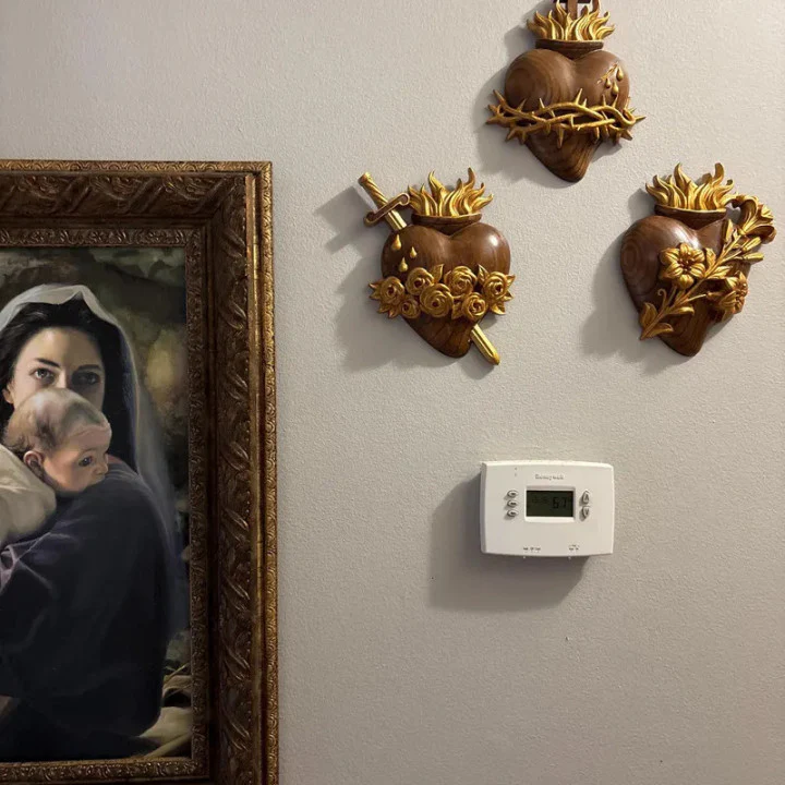 Holy Family Three Sacred Hearts Wooden Wall Decoration