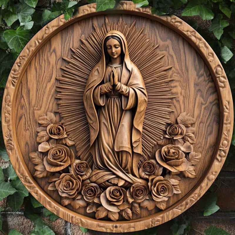 Christian Holy Family Relief Decorative Plaque - 8 Inch / 12 Inch Aluminum Waterproof Religious Wall Art (with Mounting Accessories)