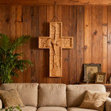 BGCOPPER Savior Jesus Cross - Carved from Natural Wood