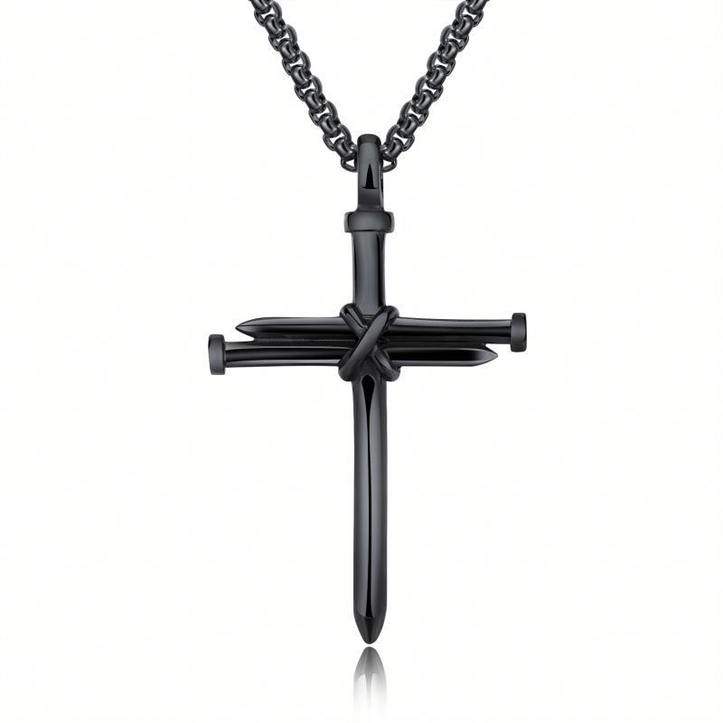Stainless Steel Gold, Silver and Black Cross Necklace