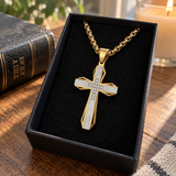 Brushed & Faceted Titanium Steel Cross Necklace – Modern Faith, Bold Devotion