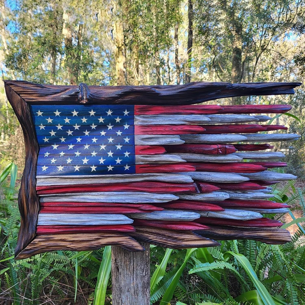 American Flag Solid Wood Engraved Wall Hanging: Independence Day Declaration of Glory
