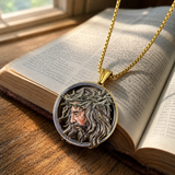 Vintage 3D Enamel Crown of Thorns Jesus Face Medallion Stainless Steel Necklace