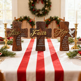 Ornate "Love" "Faith" "Hope" Wooden Cross, Solid Wood Cross