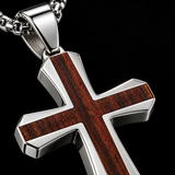 Christian Cross Necklace – Solid Rosewood & Titanium Steel Faith Pendant
