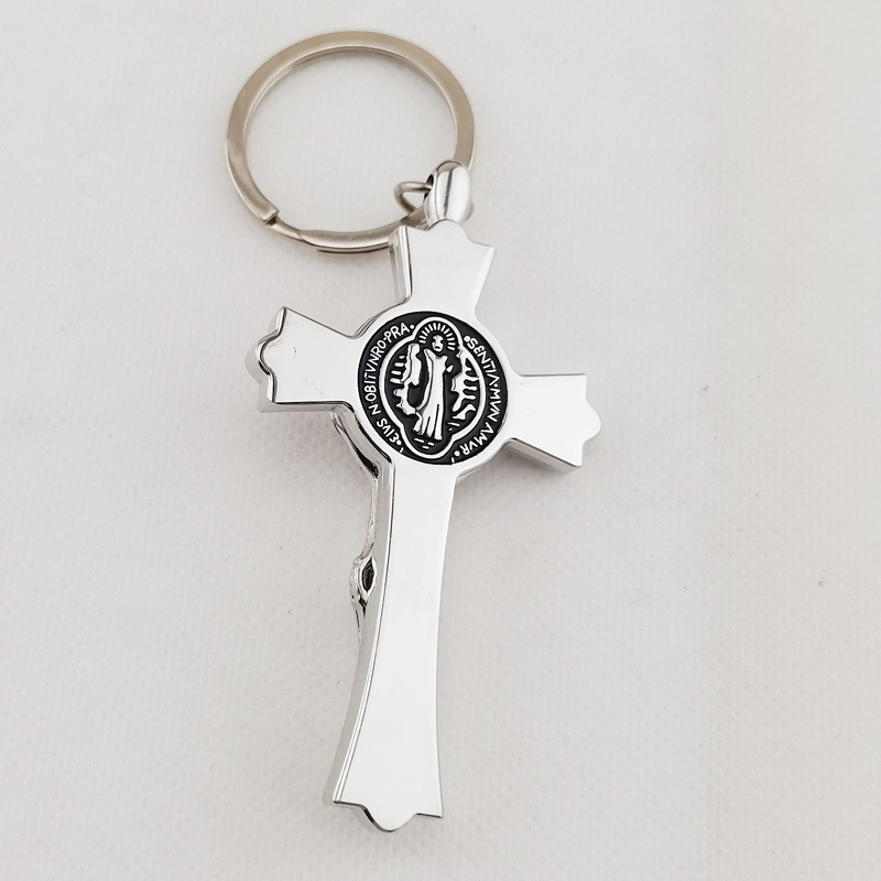 Jesus St. Benedict Stainless Steel Cross Keychain
