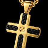 Braided Inlay Cross Necklace – Modern Christian Pendant for Men