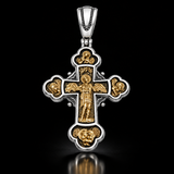 Angelic Guardian Cross Necklace – Two-Tone Sacred Relief Christian Pendant