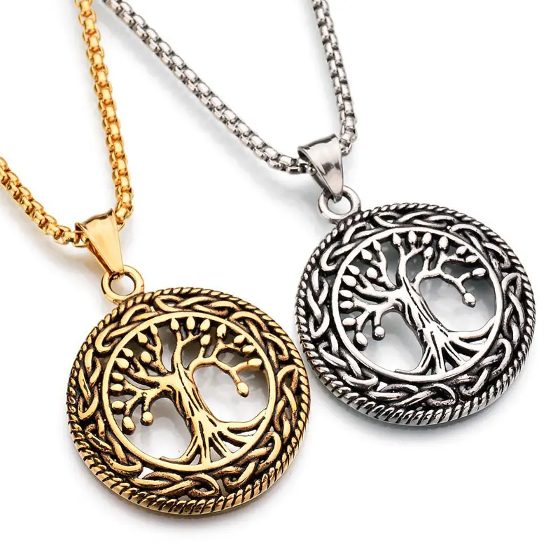 Baum des Lebens Halskette Anhänger Edelstahl Schutz Lucky Talisman Keltischer Schmuck für Männer Frauen