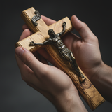 【Holy City Wood】Handcrafted Olive Wood Cross with Bronze Christ Statue A Devotional Companion for Prayer A Collectible Gift of Distinction