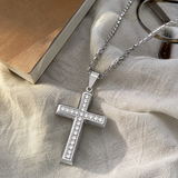 Minimalist Full Paved Cubic Zirconia Stainless Steel Cross Necklace