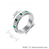 6mm Grooved Square Green CZ Rotatable Spinner Stainless Steel Ring