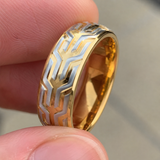 Two-Tone Tire Tread Pattern Mens Stainless Steel Band Ring