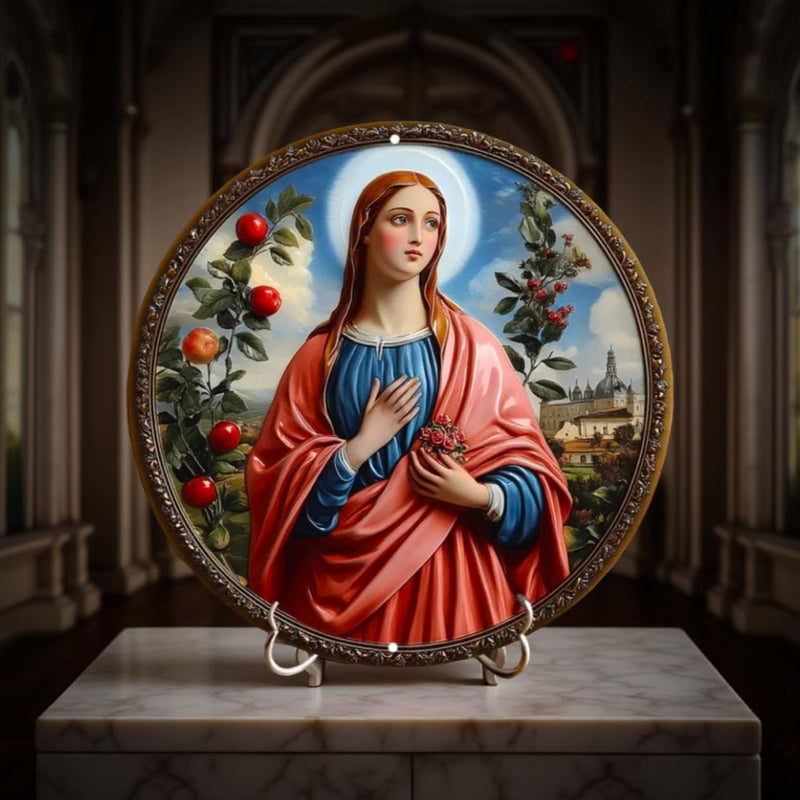 Christian Holy Family Relief Decorative Plaque - 8 Inch / 12 Inch Aluminum Waterproof Religious Wall Art (with Mounting Accessories)