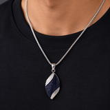Angel's Tears Two‑Tone Gemstone Titanium Steel Necklace, Men's Blue Sandstone & Black Onyx Pendant