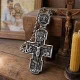 Orthodox S925K Silver Double-Sided Engraved Jesus Christ Crucified and Saints Orthodox Necklace