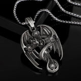 PURE TIN Dragon Encircled Cross Silver Christian Men Necklace