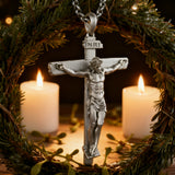 S925K Sandblasted Silver Jesus Crucifix Pendant