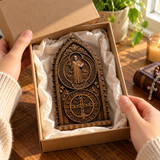 Hand-Carved Beechwood St. Benedict Medal Desktop Ornament