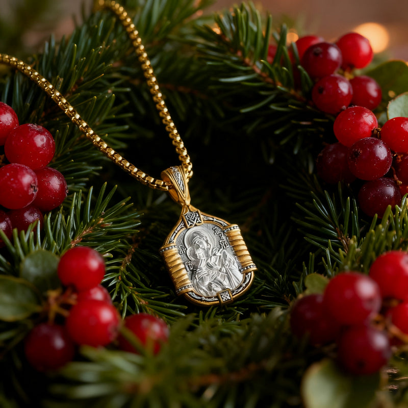 Handmade S925K Silver Madonna Holding Child Necklace