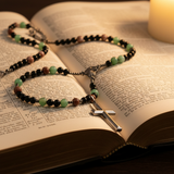 Natural Stone Rosary Cross Necklace – Faith, Earth & Timeless Devotion