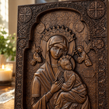 Our Lady of Perpetual Help Wood Art - Hand-Carved Catholic Gift - Mother Mary Comfort Figure