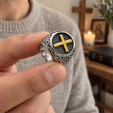 Vintage Cross Signet Ring, Religious Faith Men’s Ring