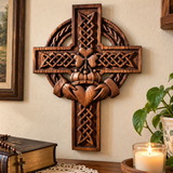 Hand-Carved Beechwood Celtic Claddagh Wall Cross – Irish Christian Faith Home Décor