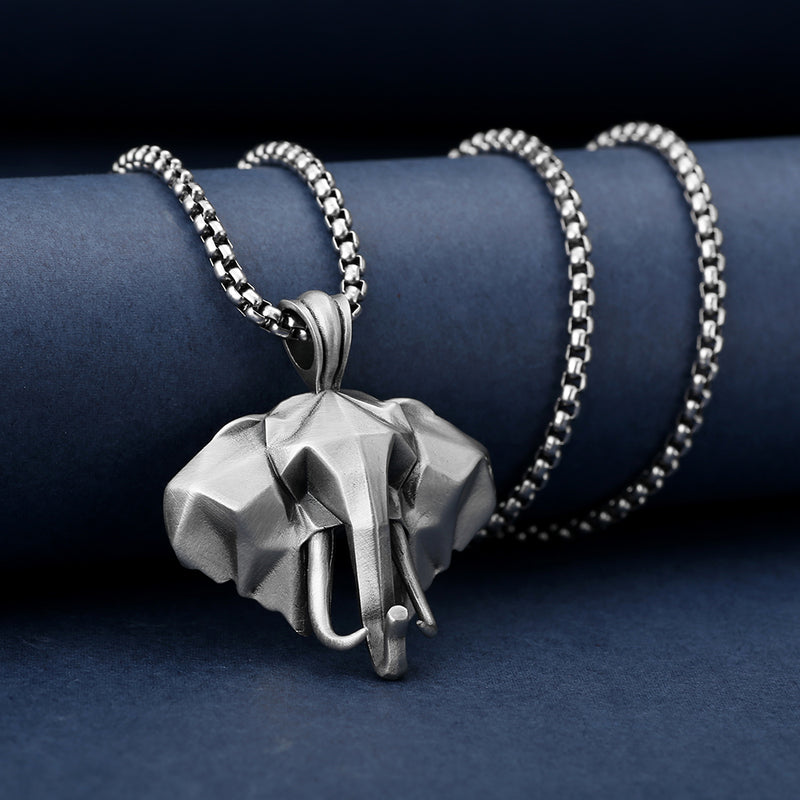 Pure Tin Geometric Elephant Head Necklace