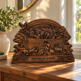 Hand-Carved Beechwood Noah’s Ark Wall Art – God Keeps His Promises (Genesis 9:13) | Christian Home Decor