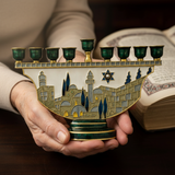Hand-Painted Jerusalem Holy City Menorah: Light Up the Spirit of the Sacred City