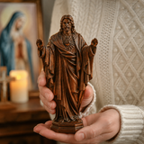 Hand Carved Sacred Heart of Jesus Virgin Mary Wooden Tabletop Ornament