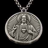S925 Sterling Silver Sacred Heart of Jesus Medallion Necklace