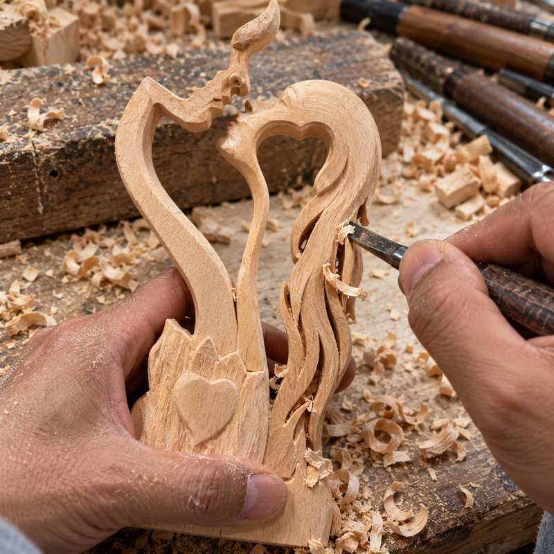 Hand carved heart detail on Christian love sculpture