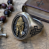 925K Sterling Silver Praying Hands Ring - Christian Symbol of Faith and Devotion
