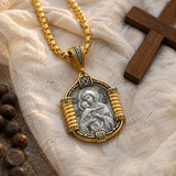 Handmade S925K Silver Madonna Holding Child Necklace
